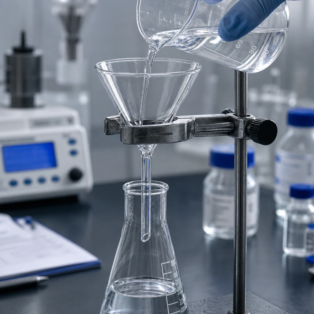 Trychtýř ø80mm sodnovápenatý, úhel 60°, krátký styl Transparenter Glastrichter 80mm mit platzsparendem Design für Filtrations- und Transferprozesse