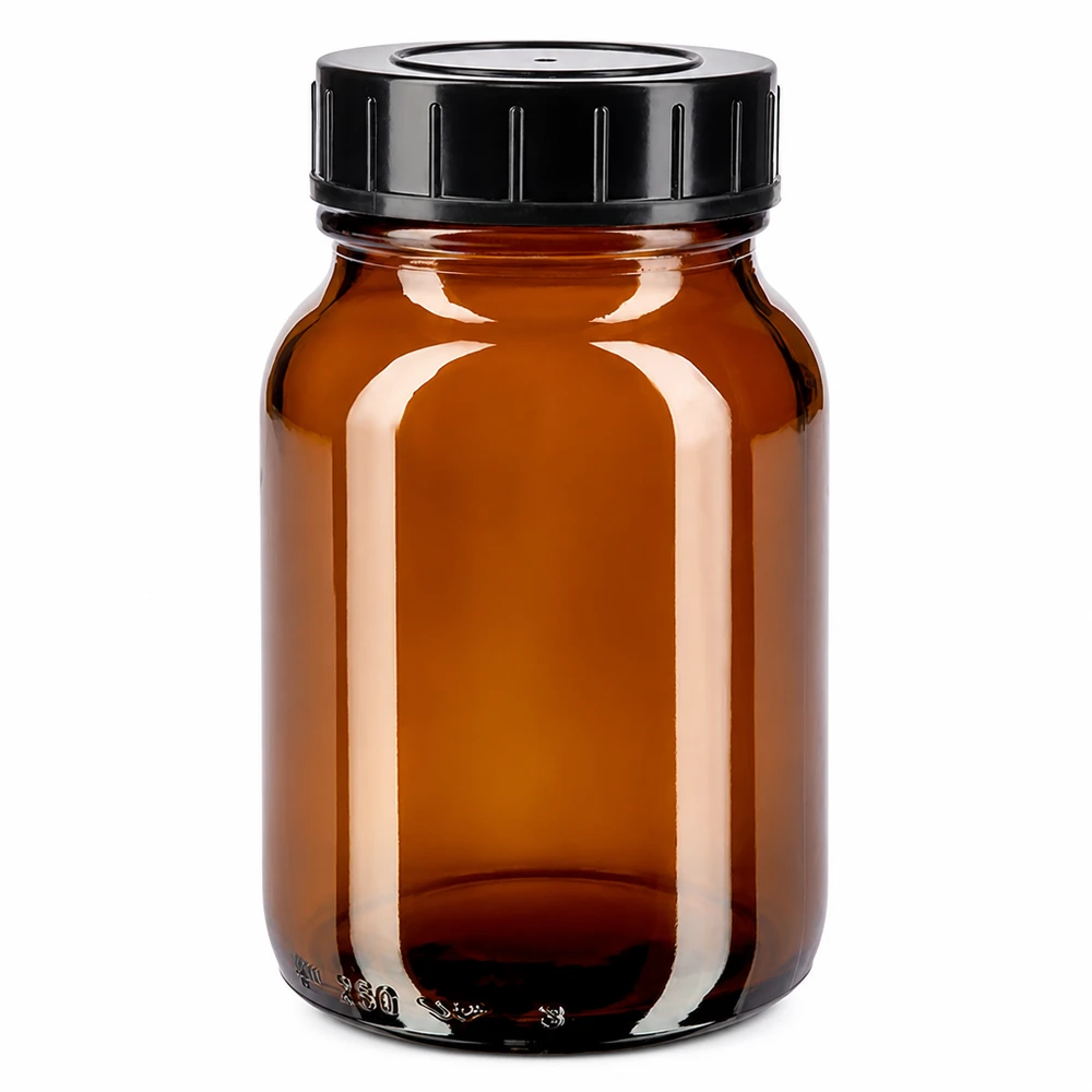 Hochwertige Braunglasflasche 250ml Weithalsöffnung perfekt für Pulver und kleine Gegenstände