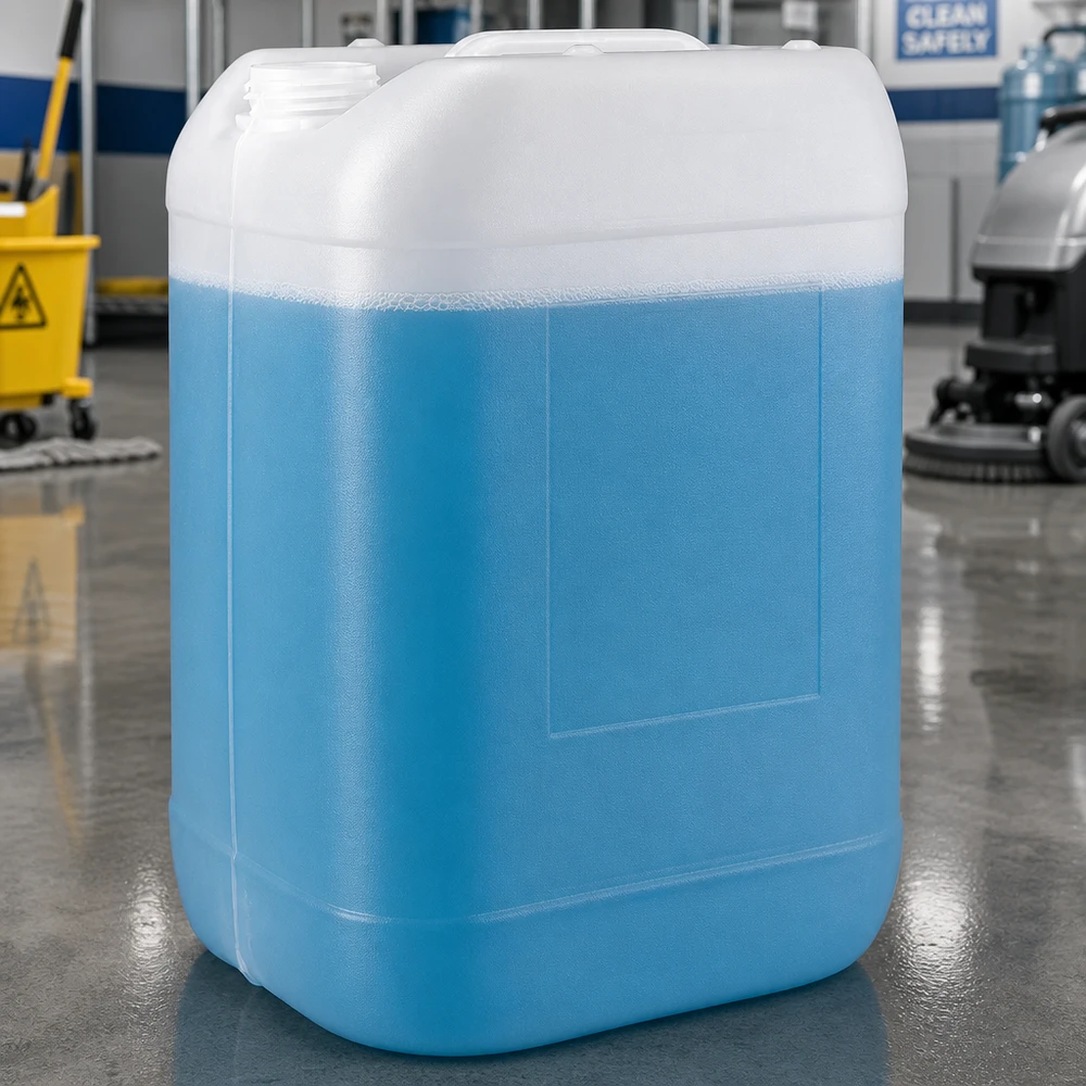 Transparenter Kunststoffkanister 25 Liter mit sichtbarem blauem Füllstand für Gewerbebetriebe