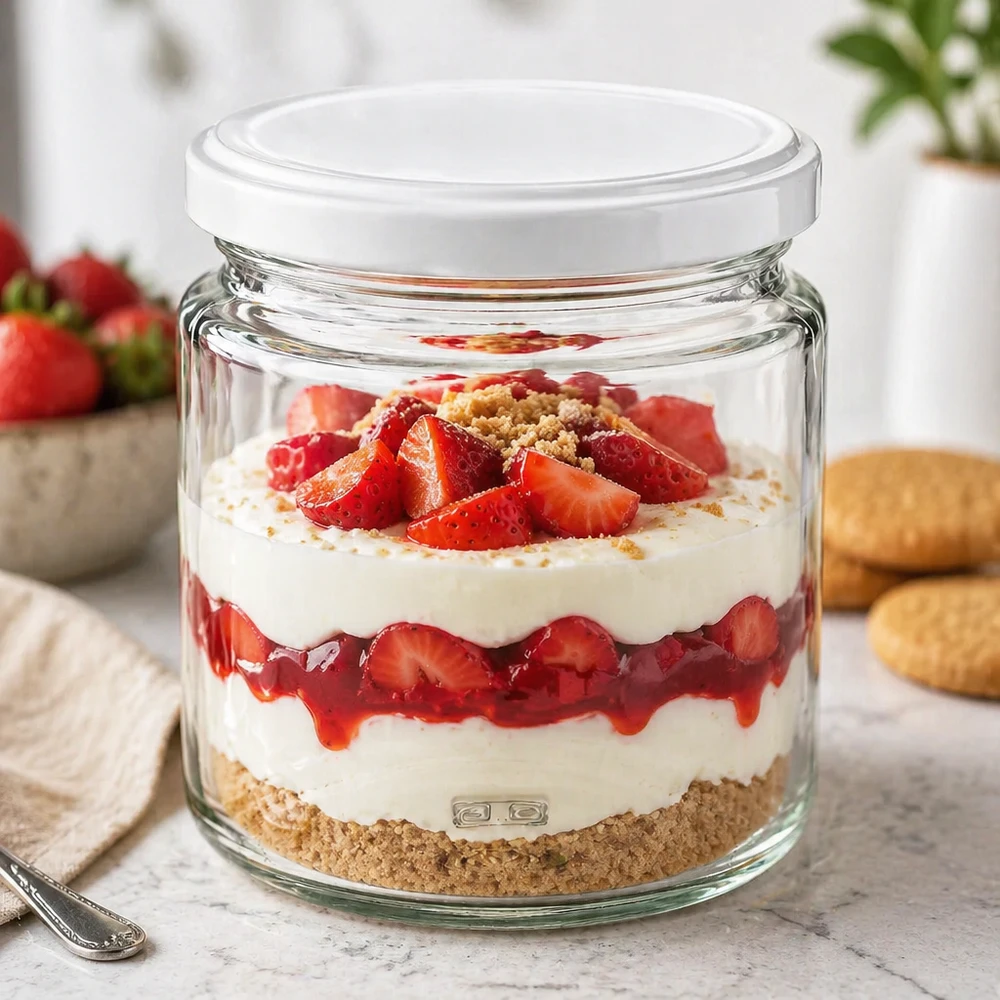 350g Honigglas + BasicSeal Deckel weiß UNiTWIST 250ml Honigglas als Dessertglas für Erdbeer-Tiramisu mit BasicSeal Deckel, vielseitige Verwendung in der Küche