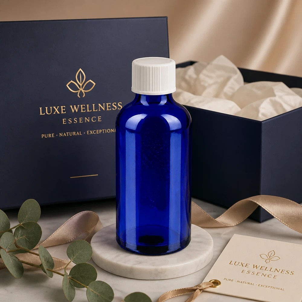 50ml láhev s 11mm šroubovacím uzávěrem bílá Standard BlueLine UT18/50 Robuste 50ml Glasflasche UT18 Gewinde in Kobaltblau für langfristige Aufbewahrung von Essenzen
