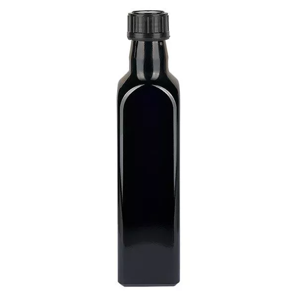 Čtvercová fialová skleněná láhev 1000 ml (láhev na olej), UNI 10155 31,5x 24, včetně černého šroubovacího uzávěru 103574 Čtvercová fialová skleněná láhev 1000 ml (láhev na olej), UNI 10155 31,5x 24, včetně černého šroubovacího uzávěru 103574