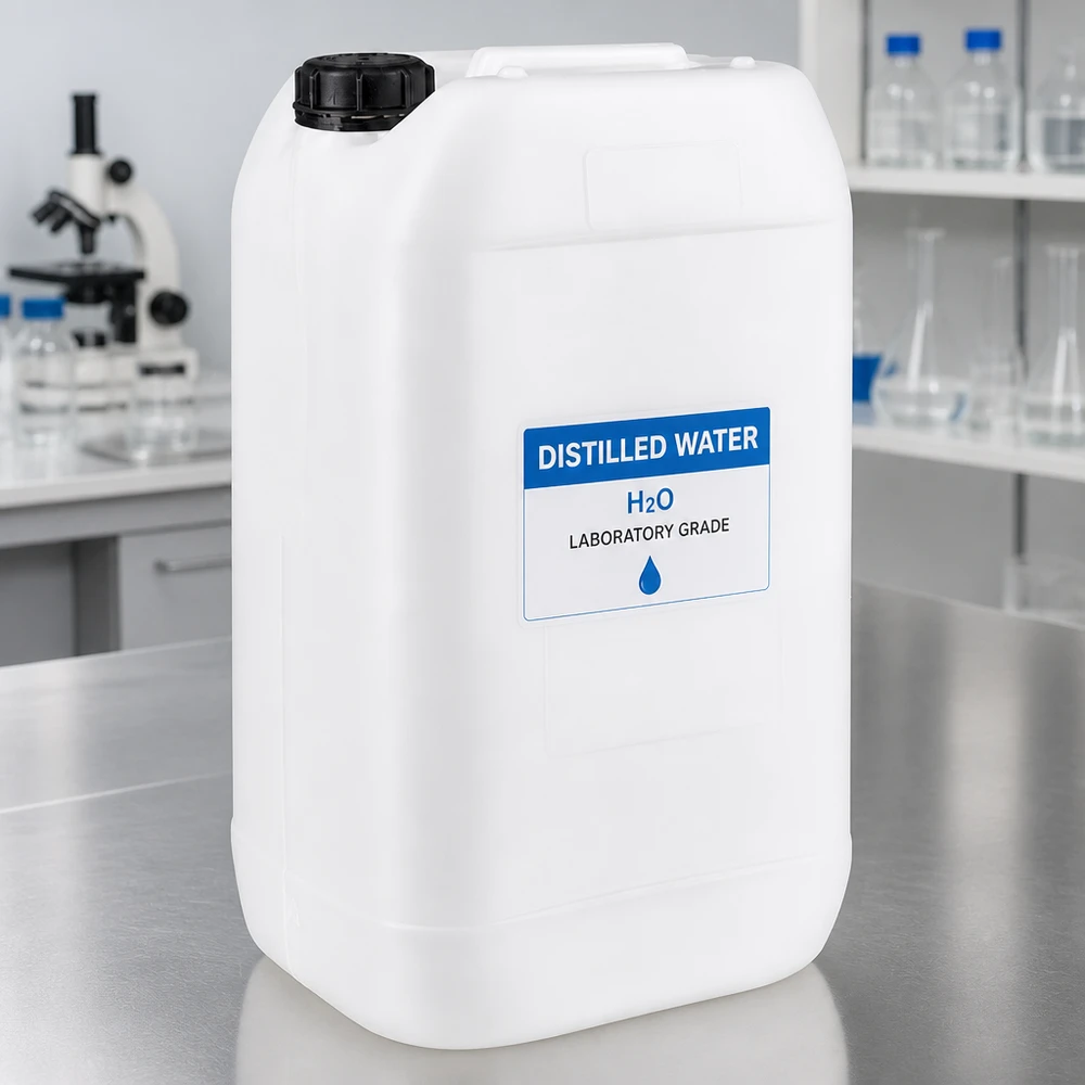 Kanystr o objemu 15 litrů se šroubovacím uzávěrem Uzávěr proti neoprávněné manipulaci. 15 Liter Chemikalienkanister in Labor Umgebung mit Mikroskop und Glasgeräten