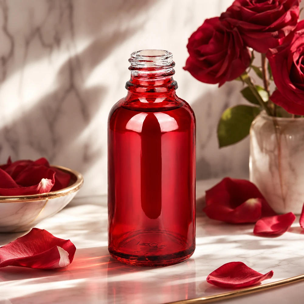 30ml lékárenská lahvička RedLine UT18/30 UNiTWIST. Rote 30ml Glasflasche RedLine UT18/30 UNiTWIST für sichere Aufbewahrung von Arzneimitteln