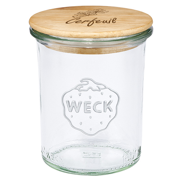Couvercle en bois "Cerfeuil" avec WECK verre plongeant 160ml Couvercle en bois "Cerfeuil" avec WECK verre plongeant 160ml