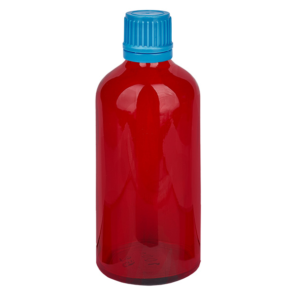 100ml láhev 11mm šroubovací uzávěr modrý uzávěr s ochranou proti manipulaci RedLine UT18/100 100ml láhev 11mm šroubovací uzávěr modrý uzávěr s ochranou proti manipulaci RedLine UT18/100