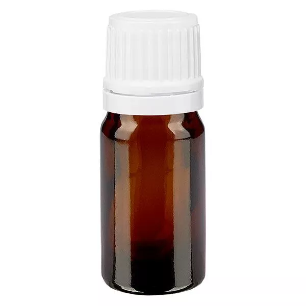 Lékárenská lahvička hnědá 5ml kapátko 1,2mm bílý uzávěr s ochranou proti manipulaci
