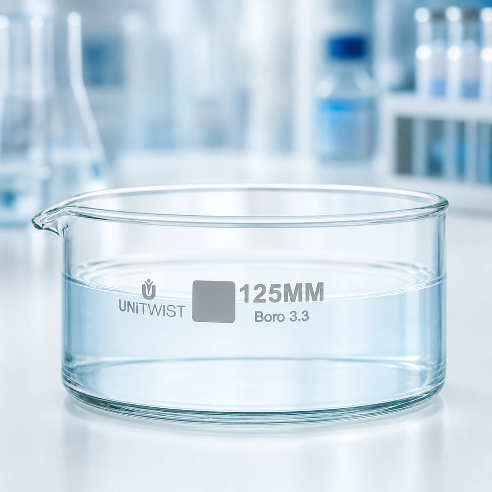 UNiTWIST Kristallisierschale 125mm Boro 3.3 niedriger zylindrischer Glaskorpus Laborausstattung