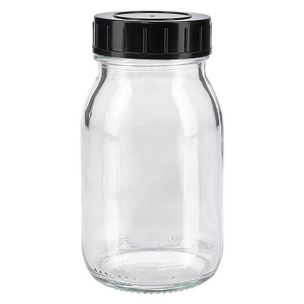Láhev se širokým hrdlem o objemu 150 ml z čirého skla se šroubovacím uzávěrem Láhev se širokým hrdlem o objemu 150 ml z čirého skla se šroubovacím uzávěrem