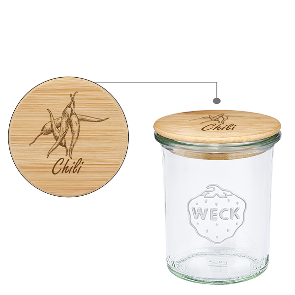 Couvercle en bois "Chilli" avec WECK verre à pied 160ml Couvercle en bois "Chilli" avec WECK verre à pied 160ml