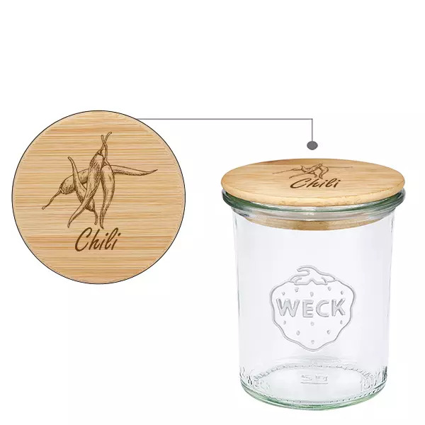 Couvercle en bois "Chilli" avec WECK verre à pied 160ml Couvercle en bois "Chilli" avec WECK verre à pied 160ml