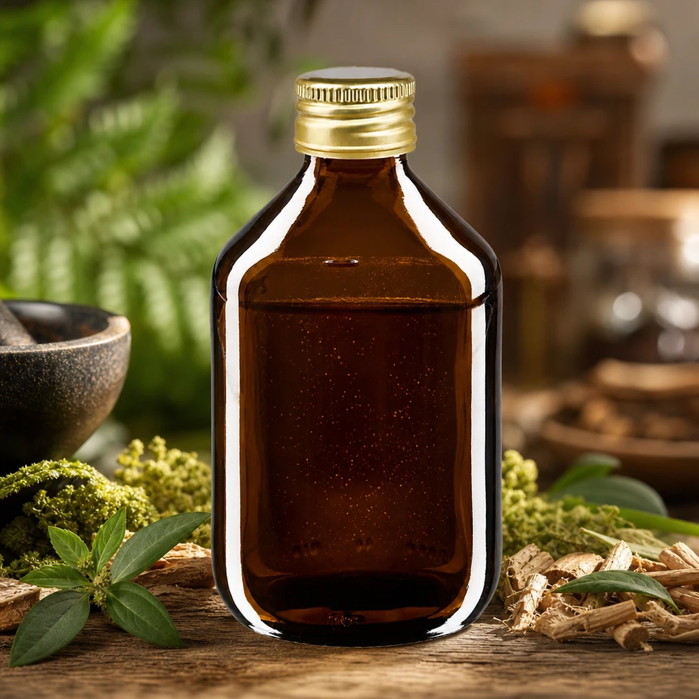300ml lahvička na léky hnědá, se zlatým hliníkovým uzávěrem ApoGlas Robuste Medizinflasche 300ml aus getöntem Glas mit professionellem Aluminiumdeckel