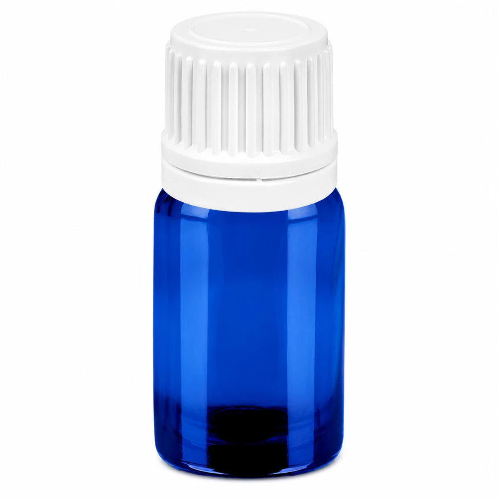 Hochwertige blaue 5ml Tropfflasche mit weißem Kunststoffverschluss für genaue Dosierung