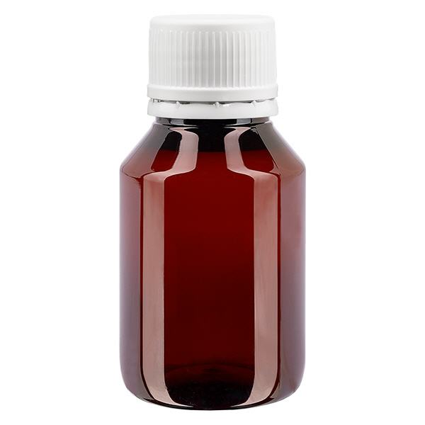PET láhev 50ml s bílým tamper-evidentním uzávěrem, jemně žebrovaným PET láhev 50ml s bílým tamper-evidentním uzávěrem, jemně žebrovaným