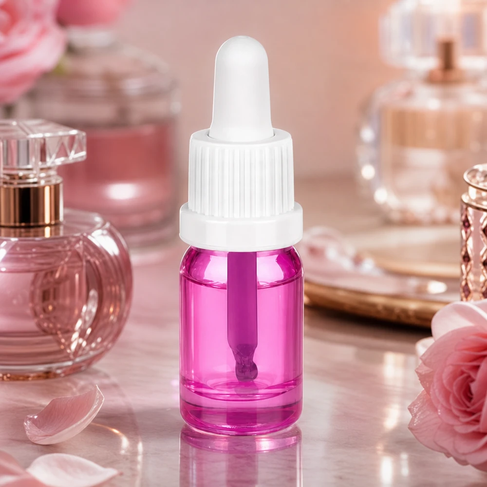 Stylische violette 5ml Glasflasche mit weißem Schraubverschluss für Beauty Routine und Pflege