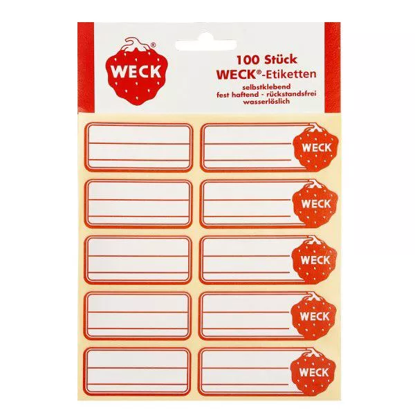 Etikety WECK 19x13 mm (balení po 100 kusech) WECK Etiketten selbstklebend 100 Stück rot-weiß für Einmachgläser Marmelade Konserven Beschriftung