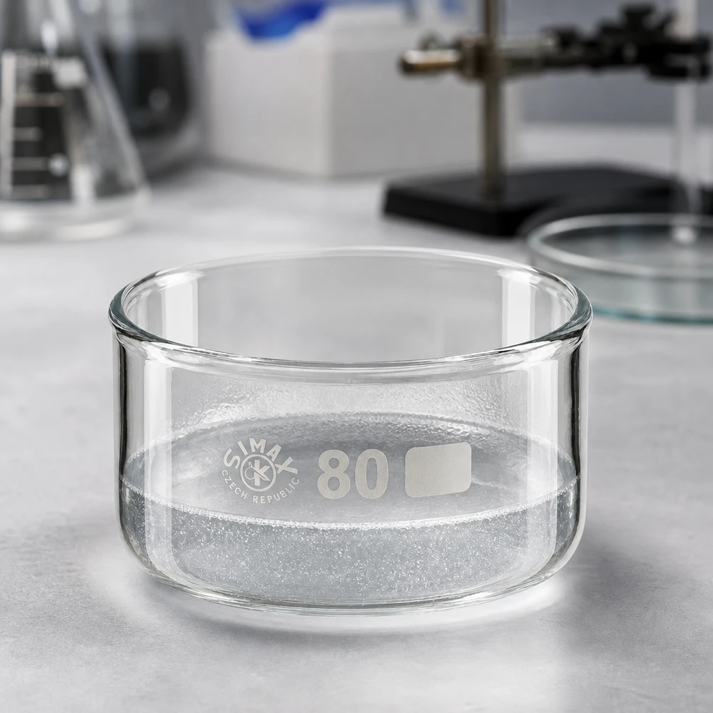 Krystalizační miska 150ml bez výlevky borosilikátová ø80mm Professionelle Kristallisierschale Größe 80mm Durchmesser dickwandiges Borosilikatglas 150ml Volumen
