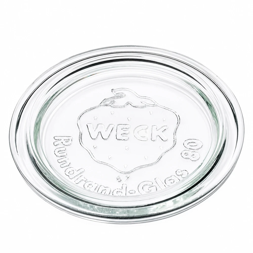 Víko na zavařování WECK RR80 WECK Glasdeckel RR80 transparent mit eingeprägtem Logo für Einmachgläser und Weckgläser