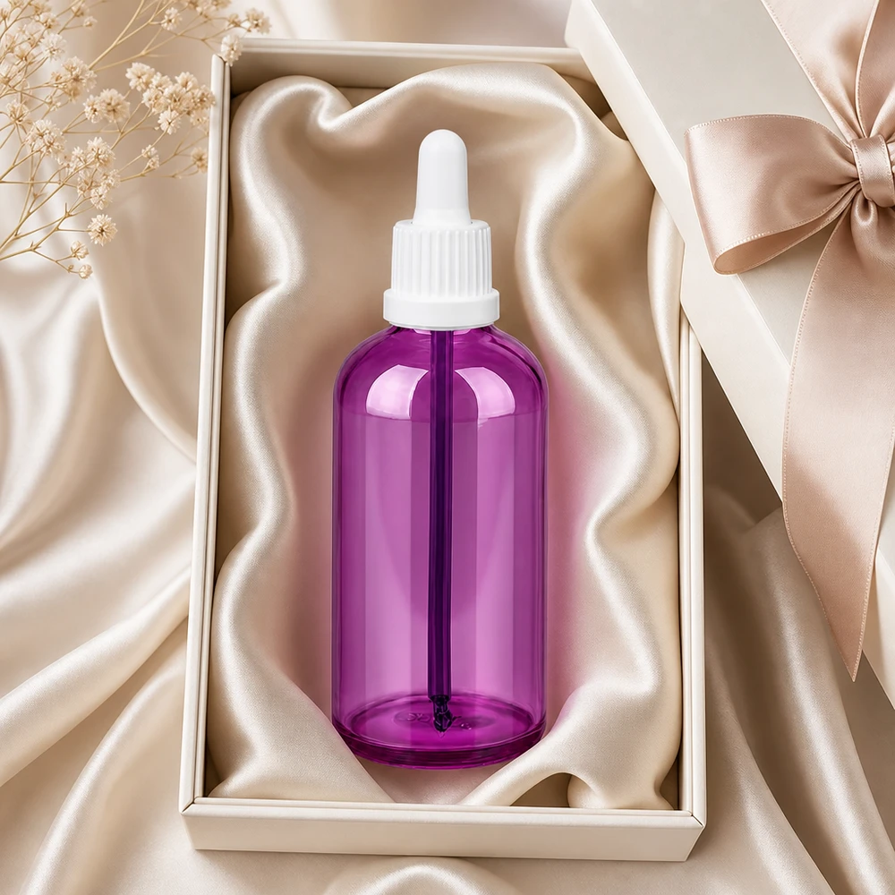 100ml pipetovací láhev bílá Originality šroubovací uzávěr PurpleLine UT18/100 Premium 100ml Tropfflasche in Lila mit weißem Verschlusssystem für medizinische Anwendungen