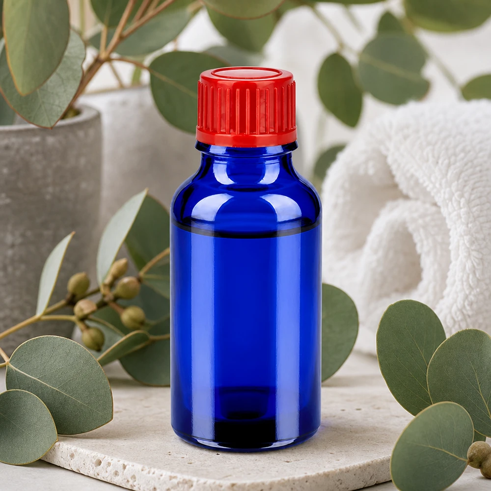 Professionelle Glasflasche 20ml in Blau mit rotem 11mm Verschluss für gewerbliche Anwendung