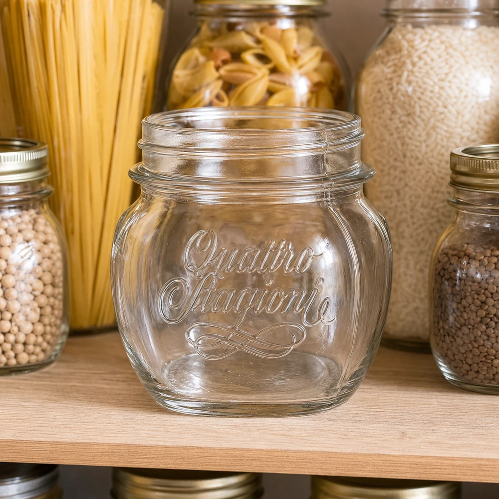 Kulatá sklenice 300ml "Quattro Stagioni" QS70mm 300ml Quattro Stagioni Haushaltsglas aus klarem Glas mit Schraubdeckel für Küchen Aufbewahrung und Vorratshaltung