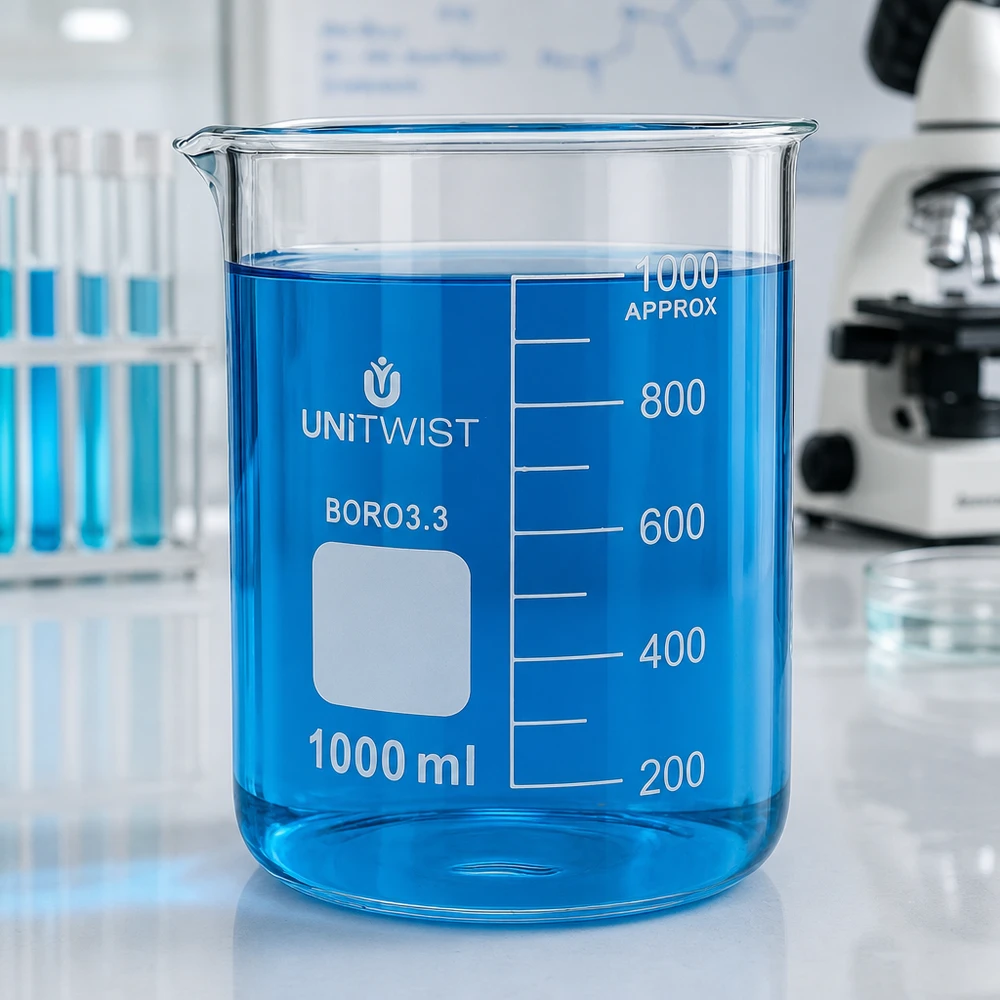 Kádinka 1000 ml borosilikátová, nízká forma UNiTWIST UNiTWIST Laborbecher Borosilikat 1000ml mit Skala 200 bis 1000ml Approx Markierung