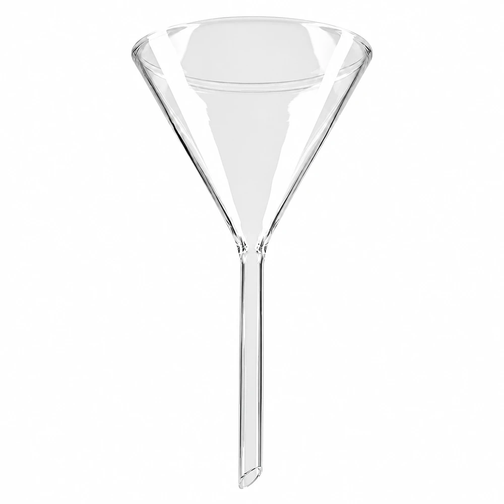 Nálevka ø100mm sodnovápenatá, úhel 60°, krátká. Präzisionstrichter aus Kalk-Soda-Glas 100mm Öffnung mit praktischem Kurzstiel-Format