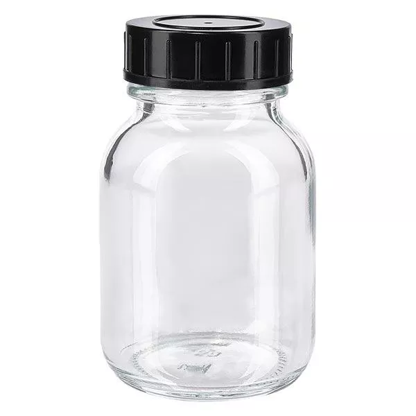 50ml láhev se širokým hrdlem z čirého skla se šroubovacím uzávěrem