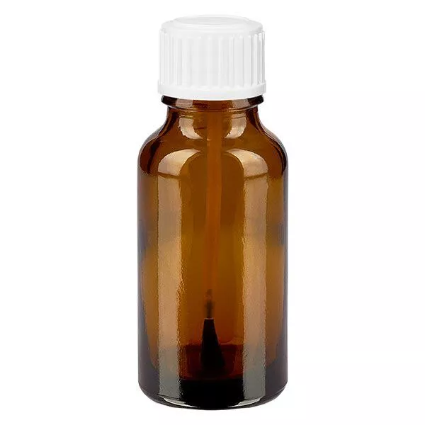 Lékárenská lahvička hnědá 20ml se šroubovacím uzávěrem bílá štětečková Lékárenská lahvička hnědá 20ml se šroubovacím uzávěrem bílá štětečková
