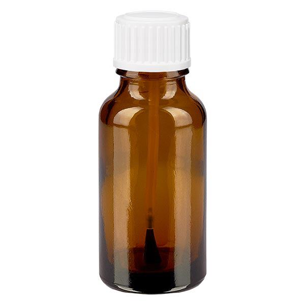 Lékárenská lahvička hnědá 20ml se šroubovacím uzávěrem bílá štětečková Lékárenská lahvička hnědá 20ml se šroubovacím uzávěrem bílá štětečková
