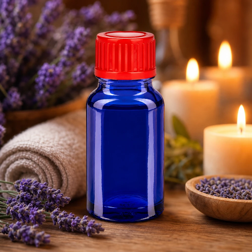 Vielseitige 10ml Flasche aus UV-schützendem Kobaltglas ideal für Kosmetik und Pflegeprodukte