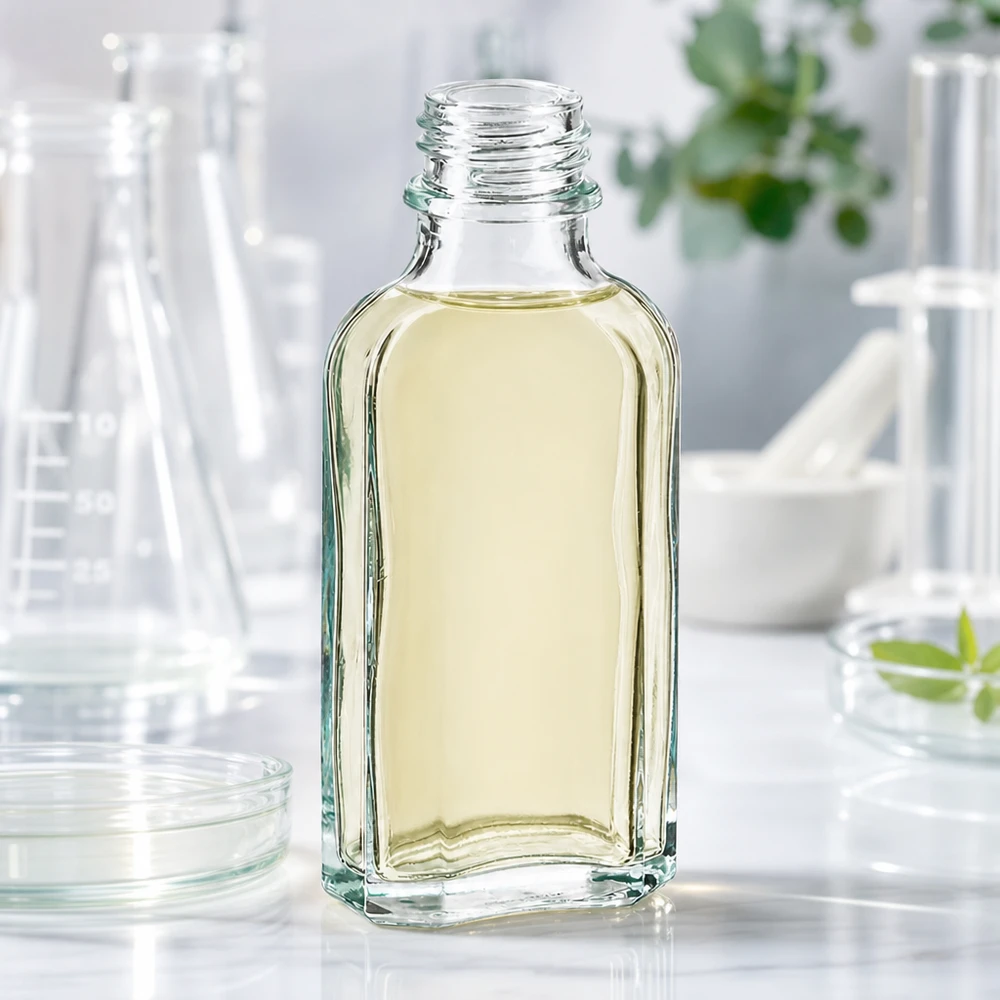 Láhev s meplatem 50 ml čirá DIN22 Offene 50 ml Meplatflasche klar mit gelbem Pflanzenextrakt DIN22 Mündung
