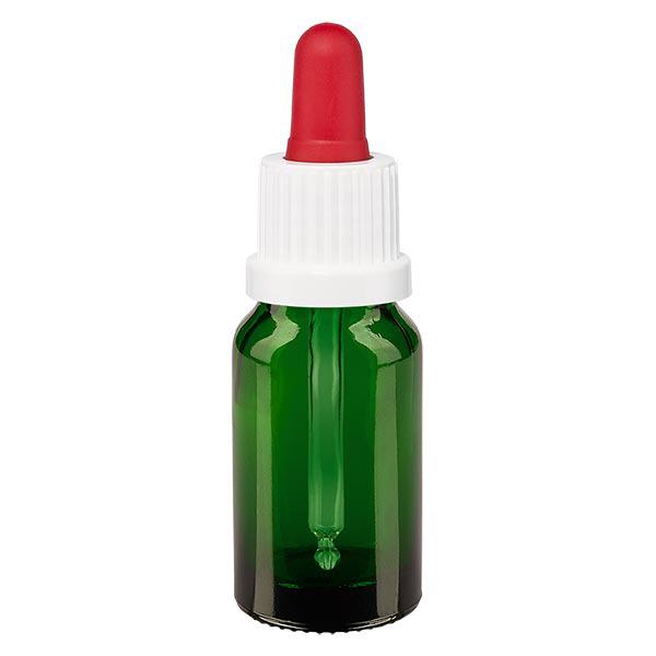 Lékárenská láhev zelená 10ml pipeta bílá/červený uzávěr s ochranou proti manipulaci Lékárenská láhev zelená 10ml pipeta bílá/červený uzávěr s ochranou proti manipulaci