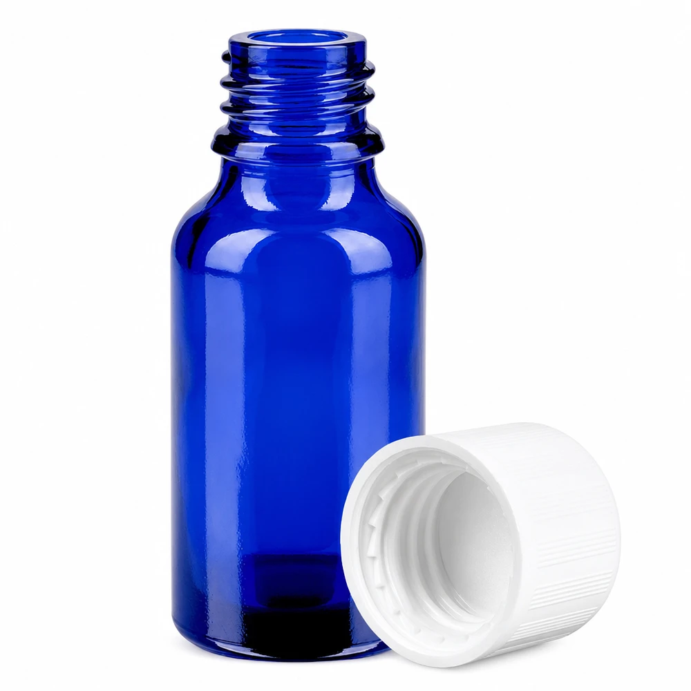 Handliche kobaltblaue 20ml Flasche mit tamperproof Verschluss für Labor und Apotheke