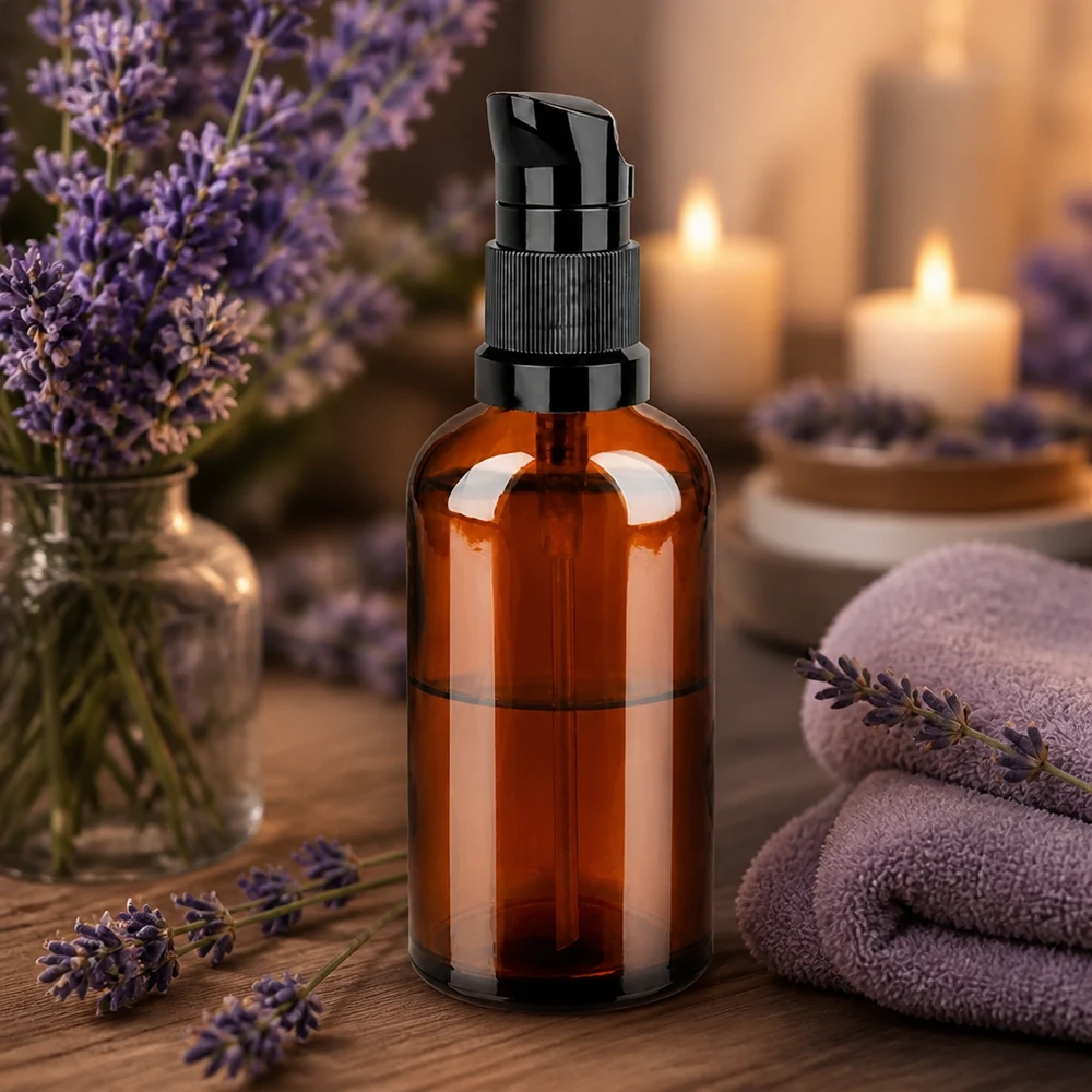 100ml láhev s pumpičkou černá standardní uzávěr BrownLine UT18/100 Apotheker-Pumpflasche 100ml braun mit schwarzem Pumpaufsatz für lichtempfindliche Wirkstoffe