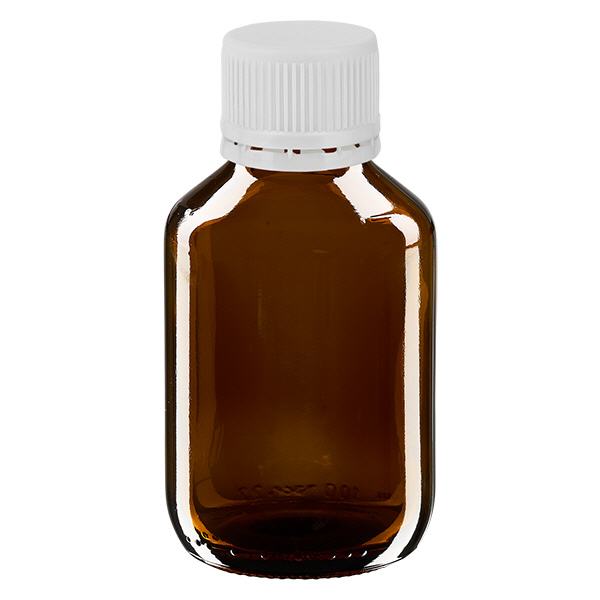 Lahvička na léky 100ml hnědá, bílý uzávěr s kroužkem proti neoprávněné manipulaci ApoGlas. Lahvička na léky 100ml hnědá, bílý uzávěr s kroužkem proti neoprávněné manipulaci ApoGlas.