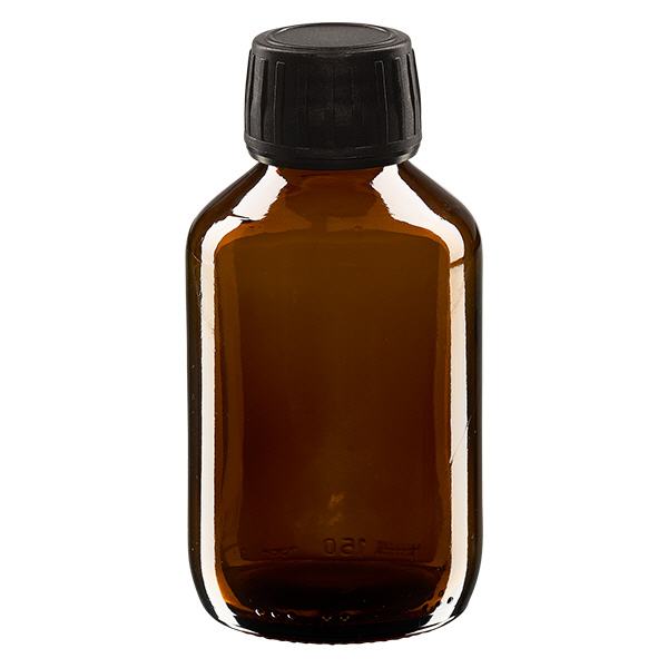 150ml lahvička na léky hnědá, černý uzávěr s kroužkem proti neoprávněné manipulaci ApoGlas 150ml lahvička na léky hnědá, černý uzávěr s kroužkem proti neoprávněné manipulaci ApoGlas
