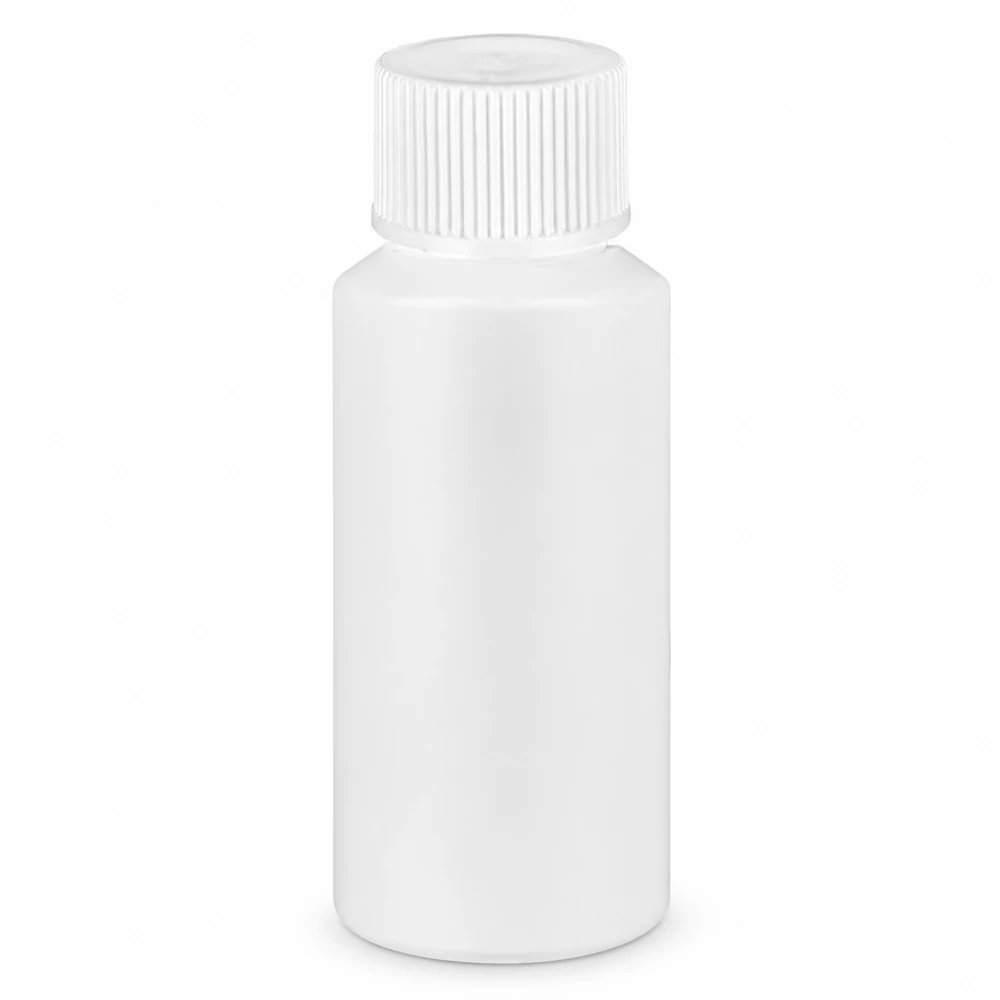 Lékárenská lahvička HDPE 30ml bílá, s bílým šroubovacím uzávěrem Lékárenská lahvička z HDPE, 30 ml, bílá, s bílým šroubovacím uzávěrem pro farmaceutické účely