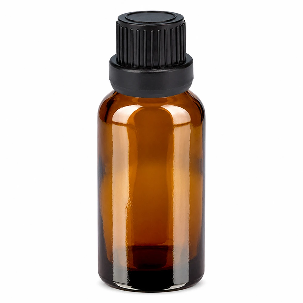 20ml lahvička s kapátkem 2mm černá tamper-evidentní uzávěr BrownLine UT18/20 Tropfflasche braun 20ml Fassungsvermögen mit schwarzem 2mm Dosieraufsatz