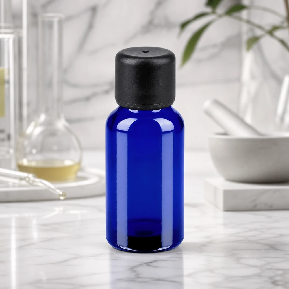 Vielseitige blaue 20ml Flasche mit StandardVerschluss für sichere Aufbewahrung verschiedener Substanzen