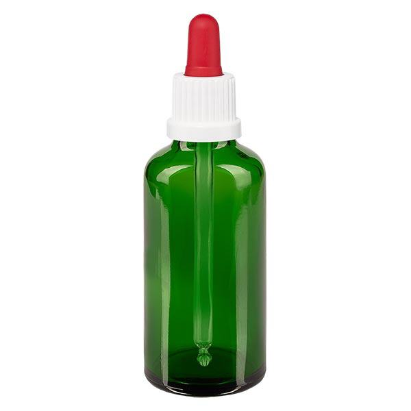 Lékárenská lahvička zelená 50ml pipeta bílá/červená uzávěr proti neoprávněné manipulaci Lékárenská lahvička zelená 50ml pipeta bílá/červená uzávěr proti neoprávněné manipulaci
