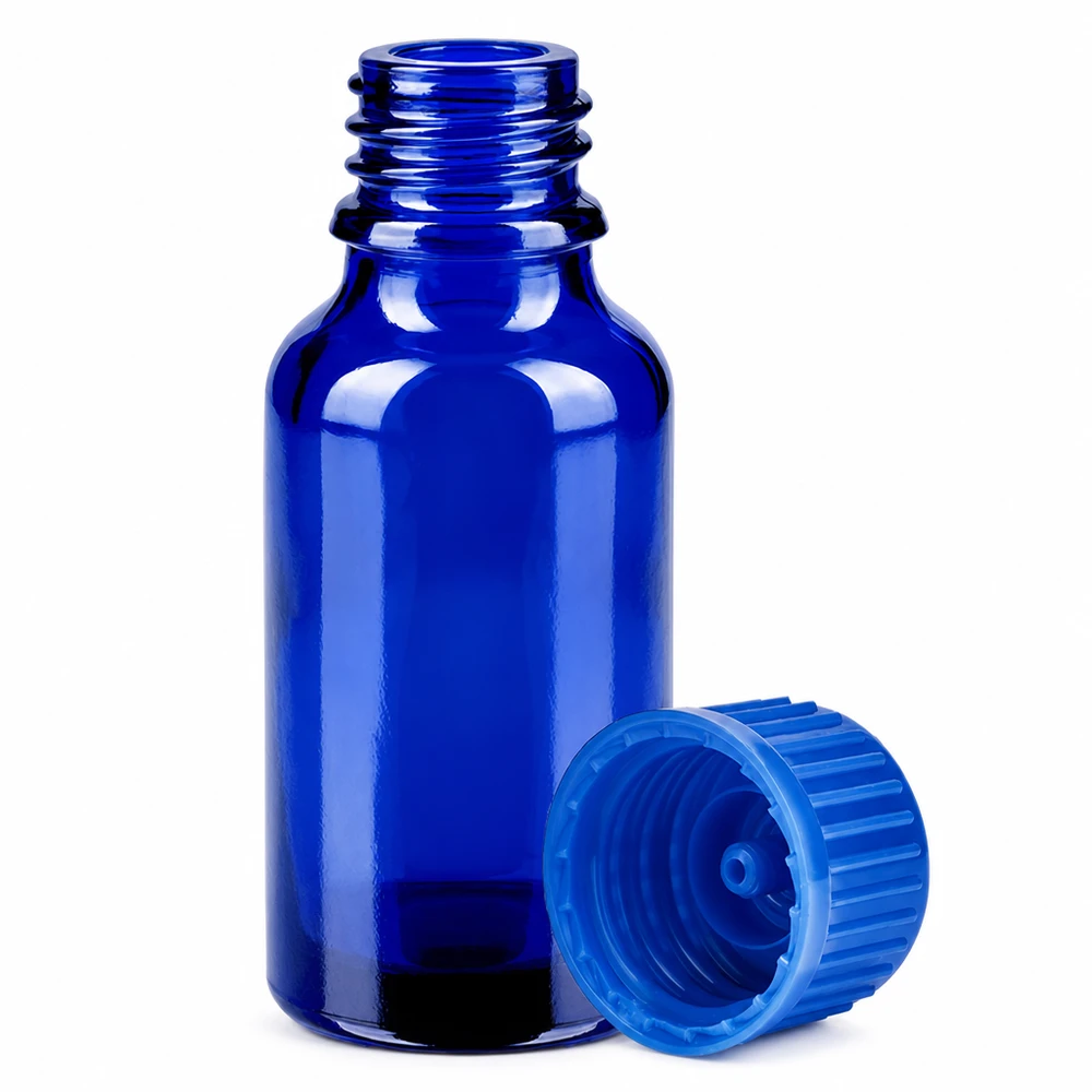 20ml láhev s 11mm šroubovacím uzávěrem modrá Standard BlueLine UT18/20 Handliche 20ml Glasflasche in elegantem Blau mit robustem Verschlusssystem für den täglichen Gebrauch