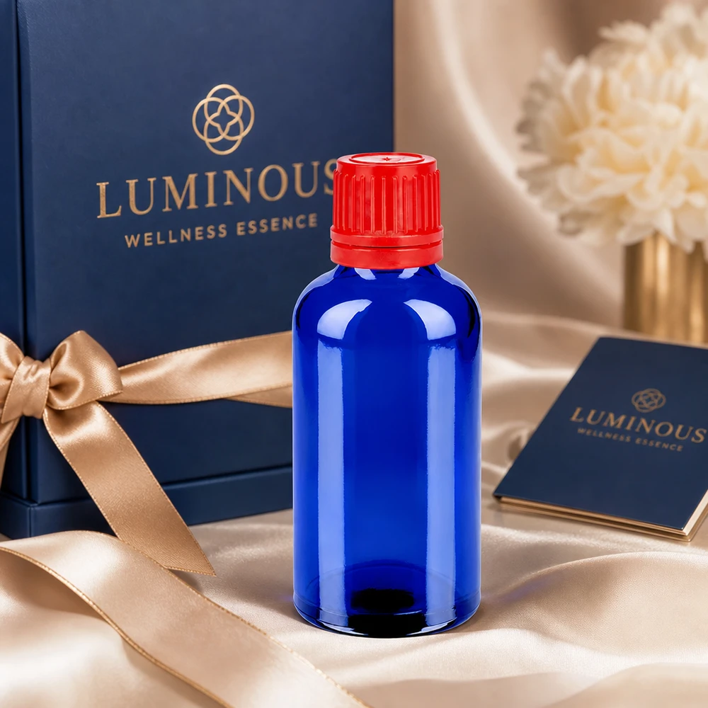 Praktische 50ml Aufbewahrungsflasche blau rot SV 11mm OV BlueLine UT18/50 für Seren