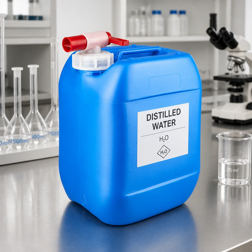 Rechteckiger Kunststoffkanister 10 Liter in Blau mit integriertem Auslaufventil