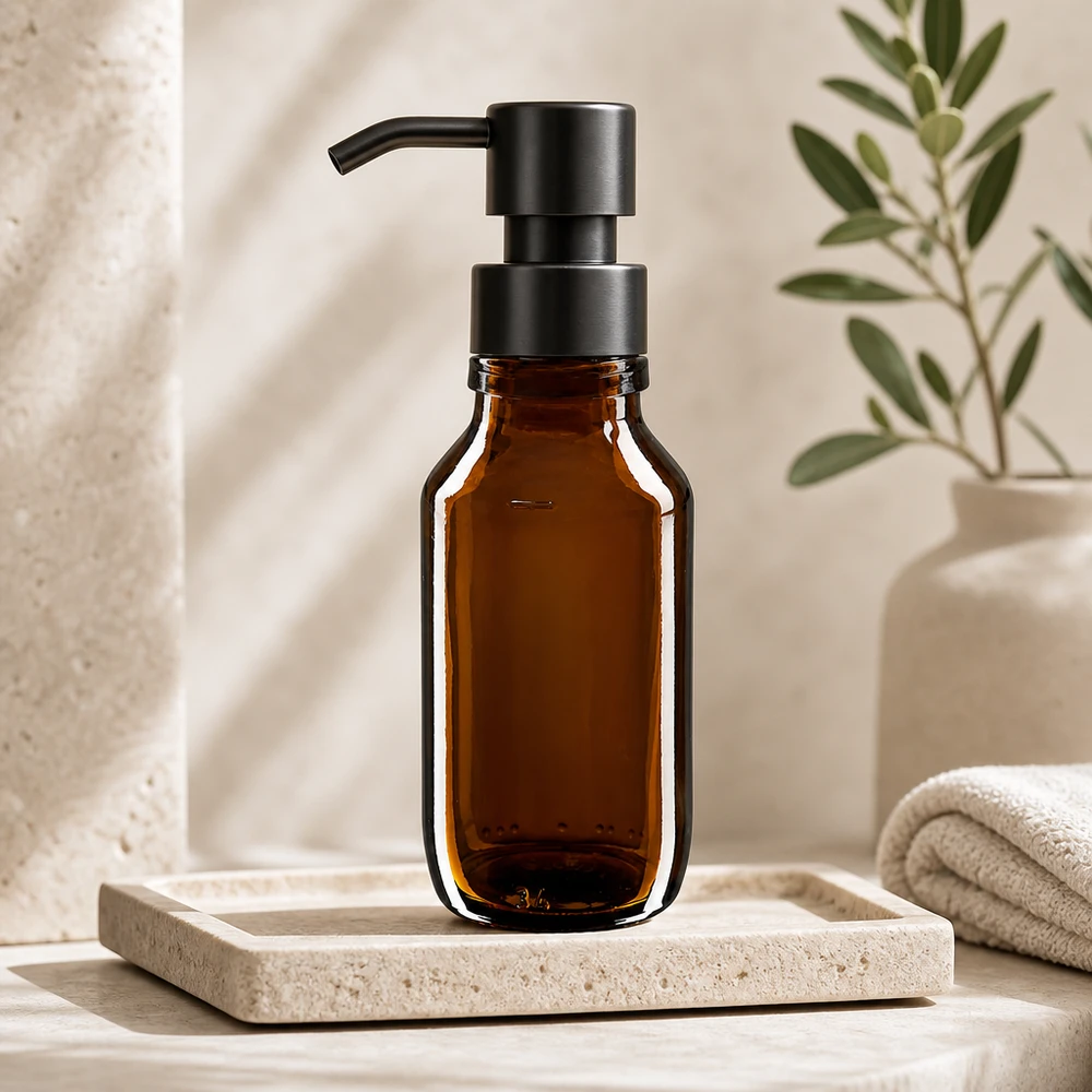Hnědá lahvička na léky o objemu 50 ml, bez uzávěru PP28 ApoGlas Vielseitige braune Glasflasche 50ml ohne Verschluss für Labor und Apotheke ApoGlas PP28 Gewinde