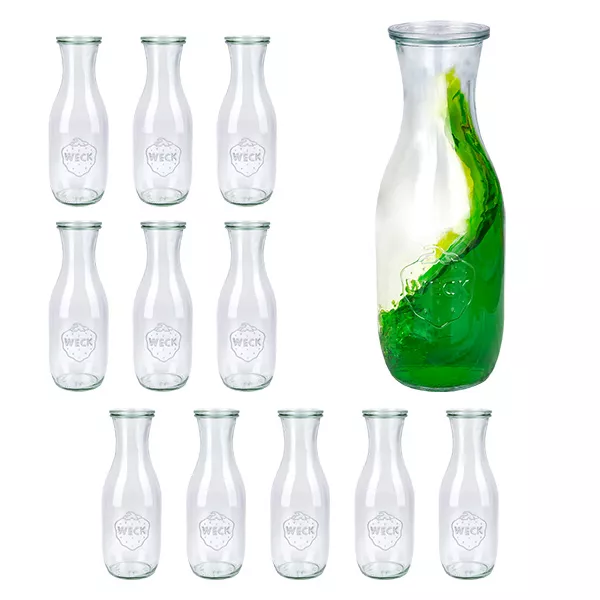 Sada 12 sklenic Weck 1062ml láhev na džus s 12 skleněnými víčky.