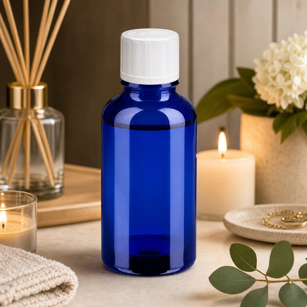 Robuste blaue 30ml Glasflasche mit Standard-Gewinde für vielseitige Einsatzbereiche