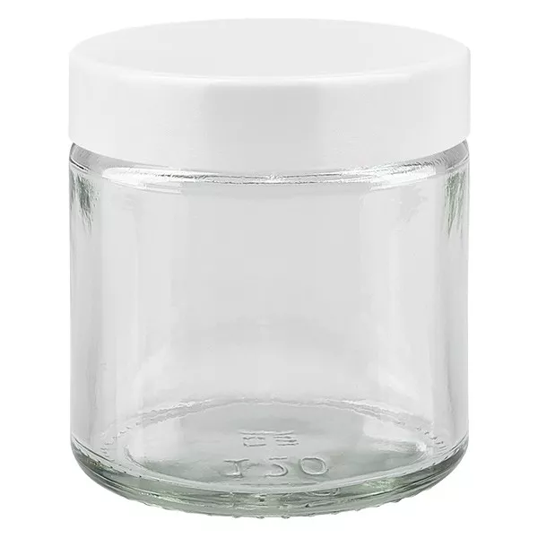 120ml skleněná dóza. čirá, s bílým bakelitovým víčkem ApoGlas 120ml skleněná dóza. čirá, s bílým bakelitovým víčkem ApoGlas