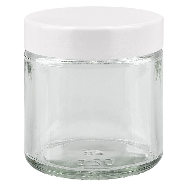 120ml skleněná dóza. čirá, s bílým bakelitovým víčkem ApoGlas 120ml skleněná dóza. čirá, s bílým bakelitovým víčkem ApoGlas