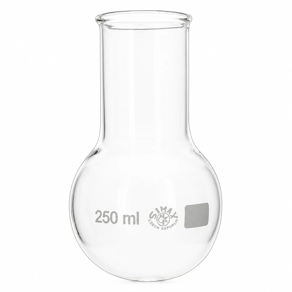 Baňka s kulatým dnem 250ml se širokým hrdlem Chemie Rundkolben 250ml transparent mit breiter Halsöffnung für optimale Handhabung im Labor